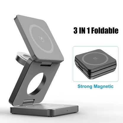 3 in 1 Wireless Charger Stand Magnetic Foldable Wireless Charging Station for Iphone 15 14 13 12 Pro Max Apple Watch 8 9 Charger