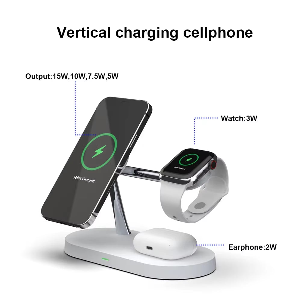 3 in 1 Wireless Charger Stand Magnetic for iPhone - Fast Charging Station for Apple Watch 9, 8, 7, 6, 5, and Airpods 2 3 Pro