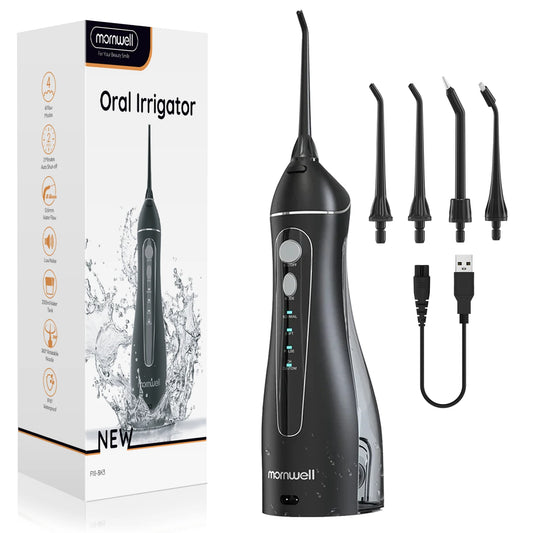 Water Flosser - Portable Cordless Oral Irrigator - 3 Cleaning Modes - Rechargeable - 4 Nozzles - Clean Gums