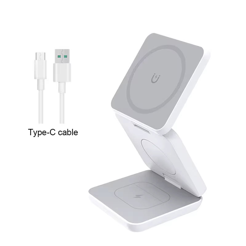 3 in 1 Wireless Charger Stand Magnetic Foldable Wireless Charging Station for Iphone 15 14 13 12 Pro Max Apple Watch 8 9 Charger