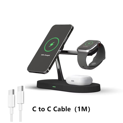 3 in 1 Wireless Charger Stand Magnetic for iPhone - Fast Charging Station for Apple Watch 9, 8, 7, 6, 5, and Airpods 2 3 Pro