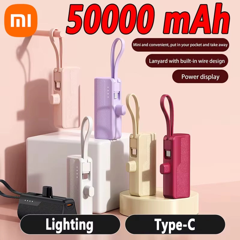 Xiaomi 50000Mah Mini Portable Capsule Power Bank Built-In Lanyard Mobile Power External Battery Fast Charger for Type-C Iphone