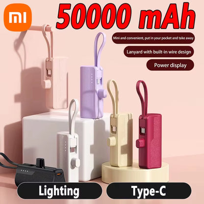 Xiaomi 50000Mah Mini Portable Capsule Power Bank Built-In Lanyard Mobile Power External Battery Fast Charger for Type-C Iphone