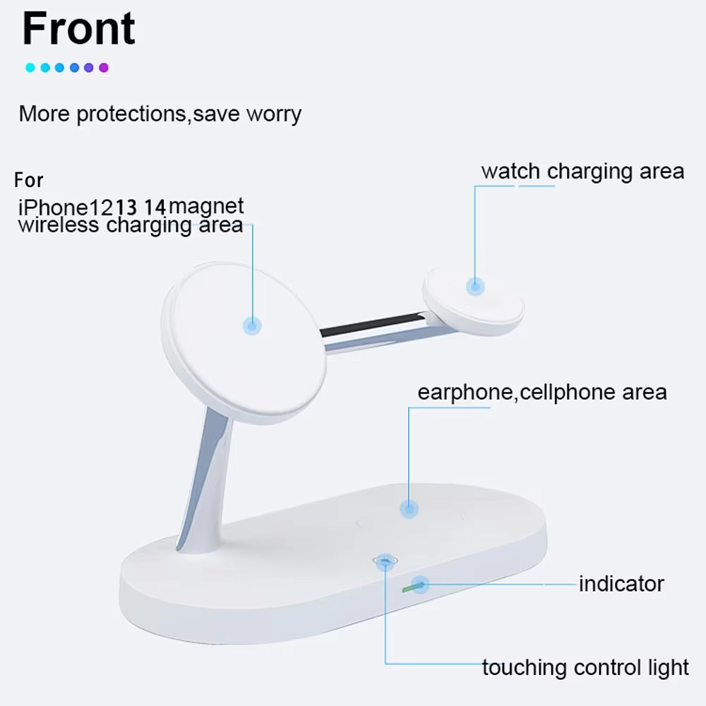 3 in 1 Wireless Charger Stand Magnetic for iPhone - Fast Charging Station for Apple Watch 9, 8, 7, 6, 5, and Airpods 2 3 Pro