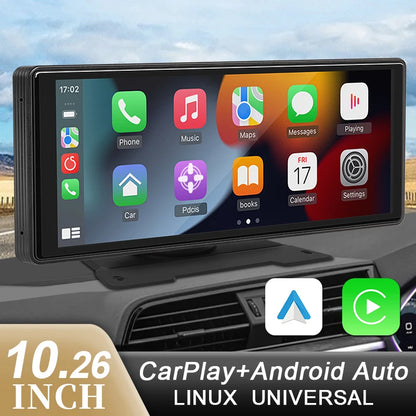 10.26" Universal Wireless Carplay Android Auto - Car Mirror Radio Multimedia Video Screen with Bluetooth AUX USB