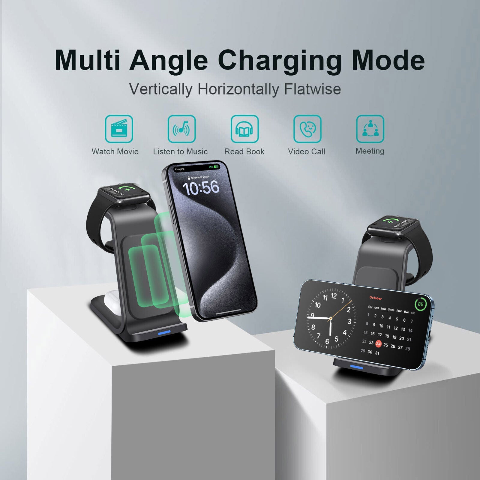 3 in 1 Wireless Charging Dock for iPhone - Charging Station for Apple Watch & iPhone 16 15 14 13.