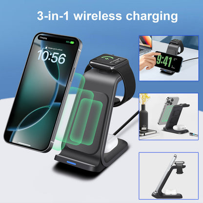 3 in 1 Wireless Charging Dock for iPhone - Charging Station for Apple Watch & iPhone 16 15 14 13.